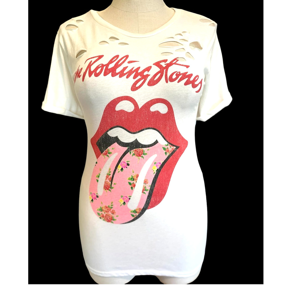 Torrid Plus Size 3 (3X 22/24) Rolling Stones Floral Tongue Distressed‎ T Shirt